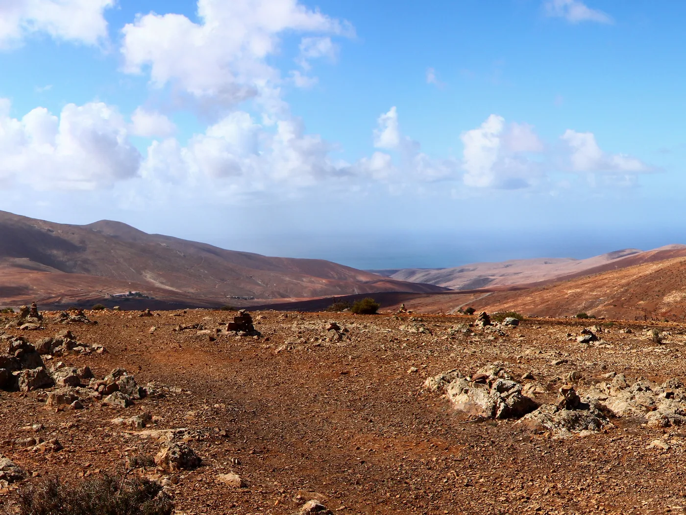 The panoramic view from Mirador de Morro Velosa over Fuerteventura's mountains toward the coast
